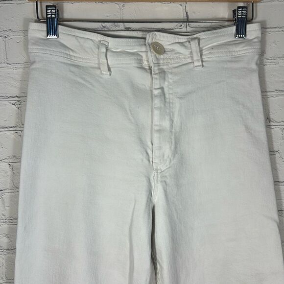 Zara Jeans Womens 8 White High Rise Waist Flared Raw Hem Wide Leg Pants - Picture 2 of 8